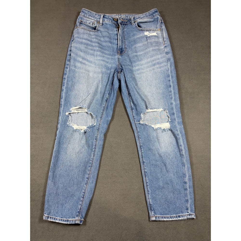 American Eagle Mom Jeans Womens 6 X-Short Blue Distressed High Rise Stretch
